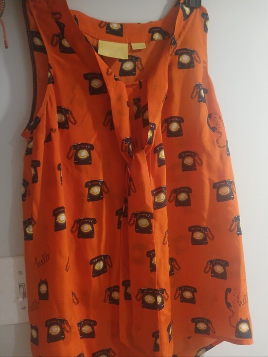 Maeve Tops - Maeve Orange Telephone Print Sleeveless Tie-Neck Top